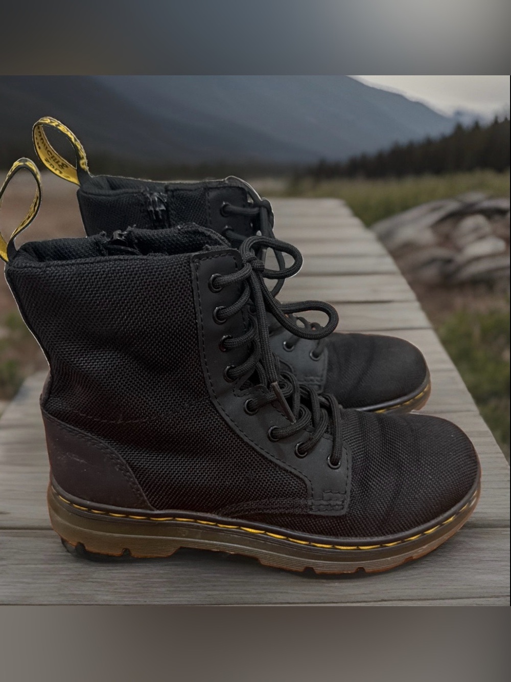 Dr. Martens Doc Combs J Combat Lace Up Boots Canvas Zip Black Kids Sz 2